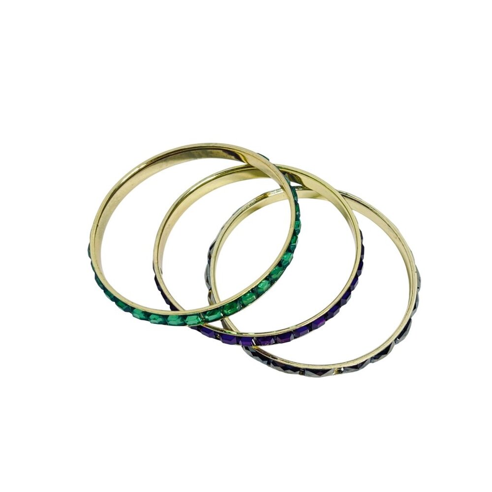 Vintage Lot Of 3 Gold Tone Bangle Bracelets - Green, Purple And Gray (6209) - Picture 2 of 5